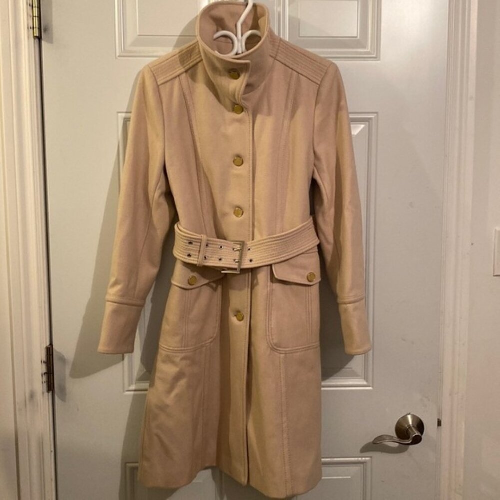 Kenneth Cole Wool Blend Long Coat Belted Pockets Women’s Size 10 Winter Trench